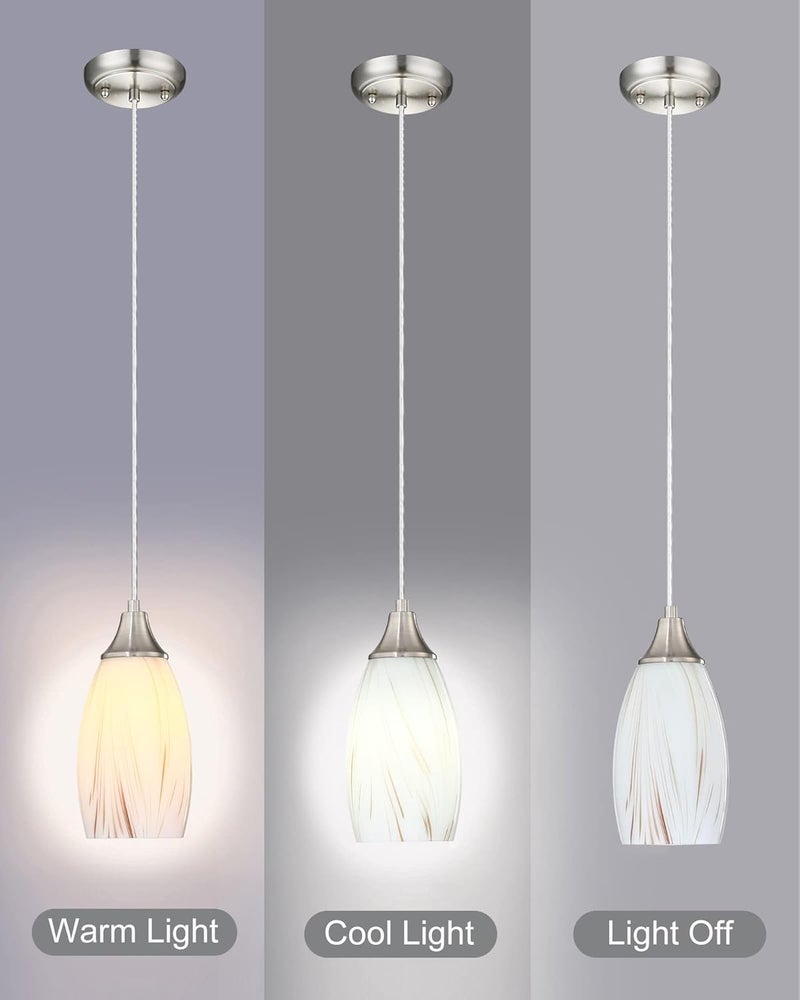 karyfine Mini Milk Glass Pendant Lights,Handcrafted Art Glass Pendant Hanging Light fixtures with Brushed Nickel Finish Adjustable Cord Glass Pendant Light Shade for Kitchen Island,Hallway,Dining Room - Image 3